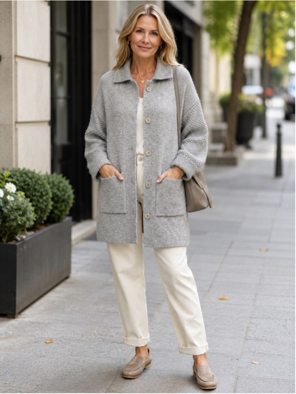 Cocogio Cardigan Women’s XL Italy Collared Oversized Lagenlook Minimalist Gray